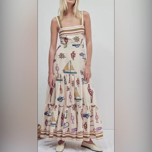 Lena Vie Ships Ahoy Sundress In Cotton, Nautical Print, (Alemais Like Sundress) - Picture 3 of 7